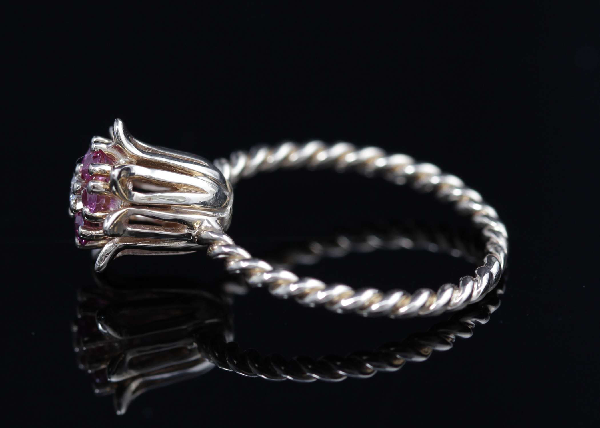 14K Yellow Gold Ruby and Diamond Tulip Ring