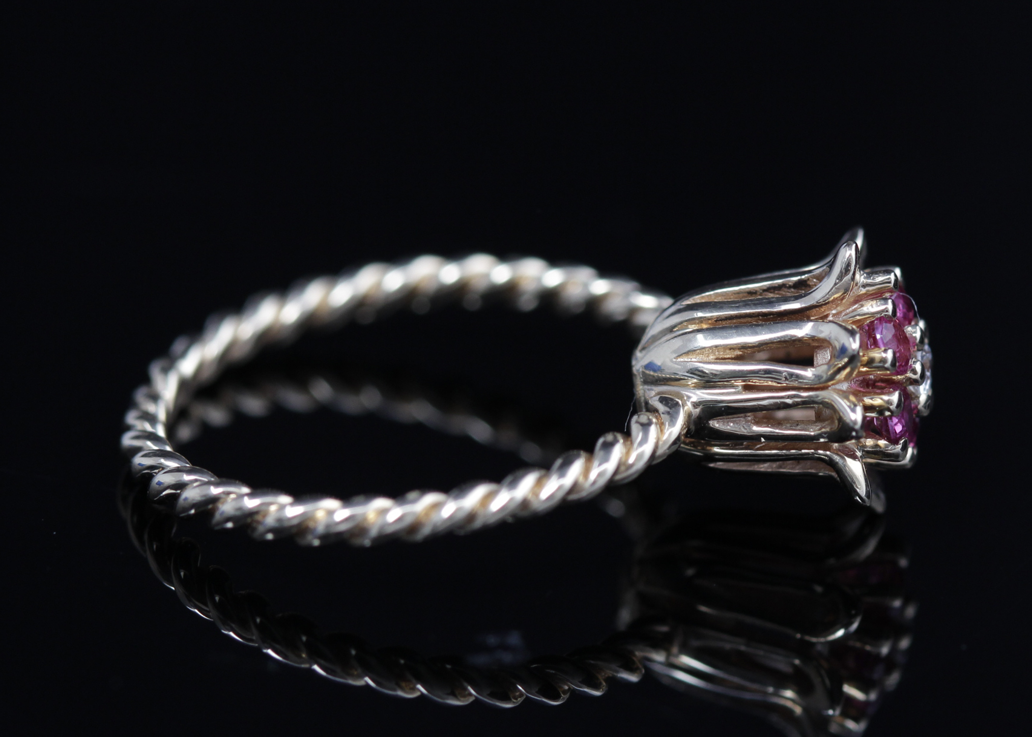 14K Yellow Gold Ruby and Diamond Tulip Ring