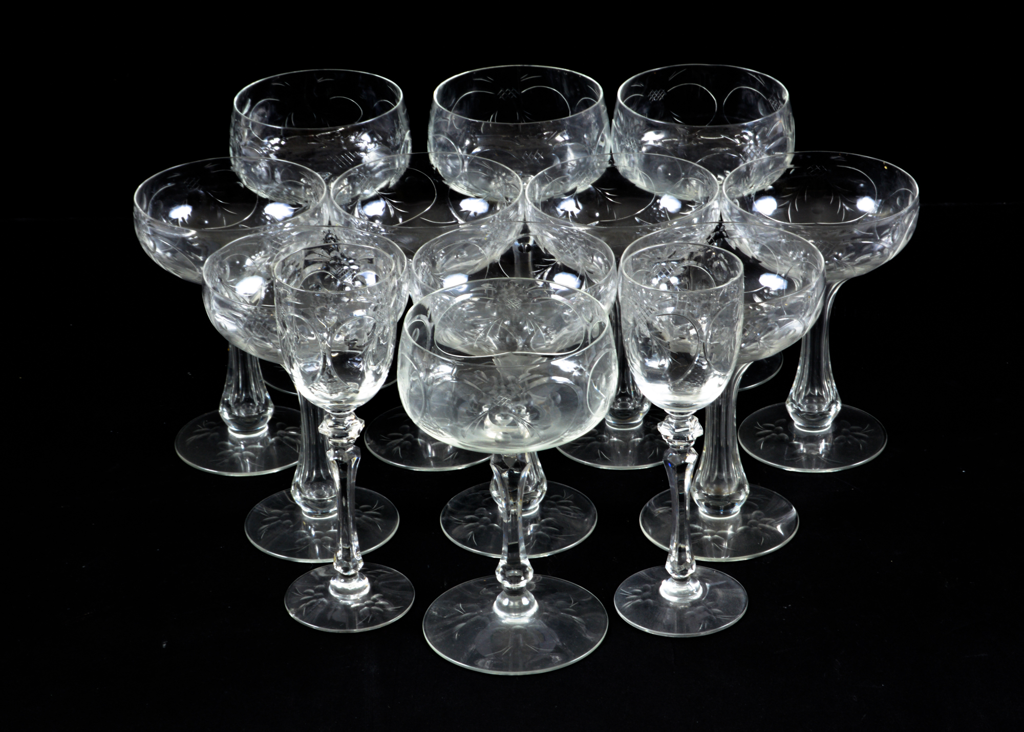 Assortment of Cut Glass plates and Glasses