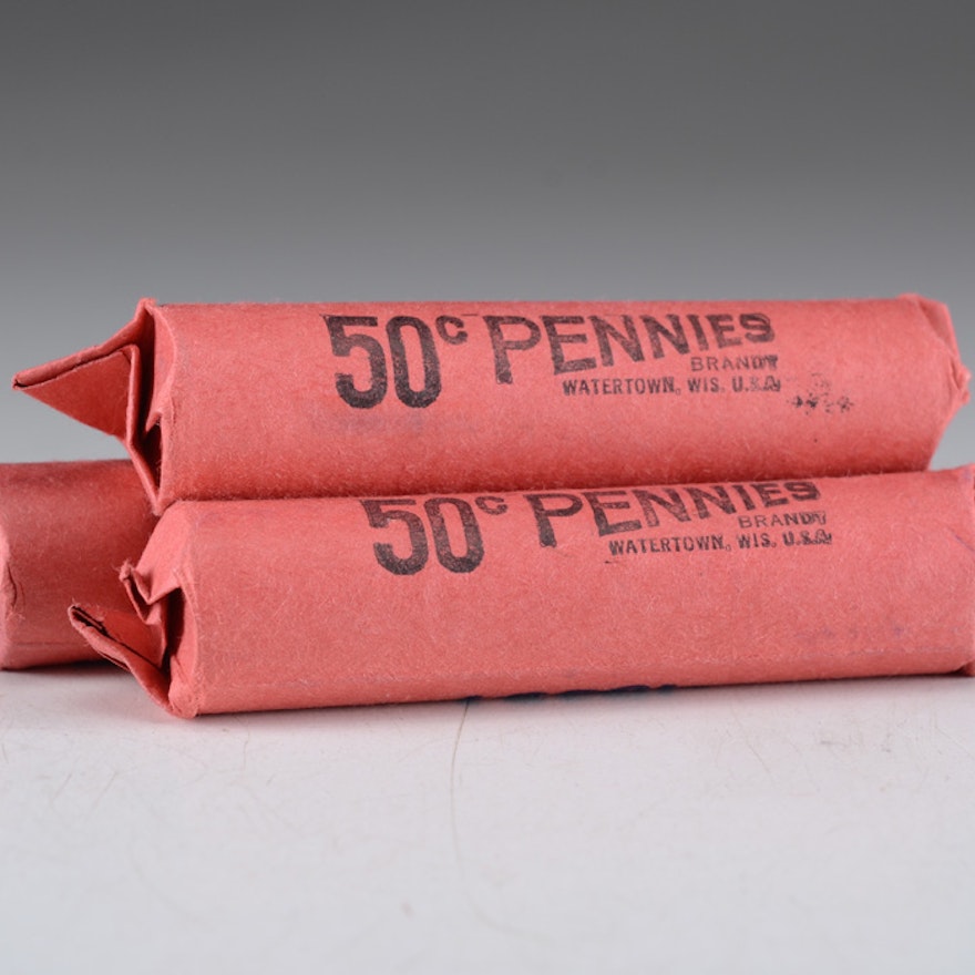 Two rolls of (50) unsearched Lincoln Head Wheat Pennies