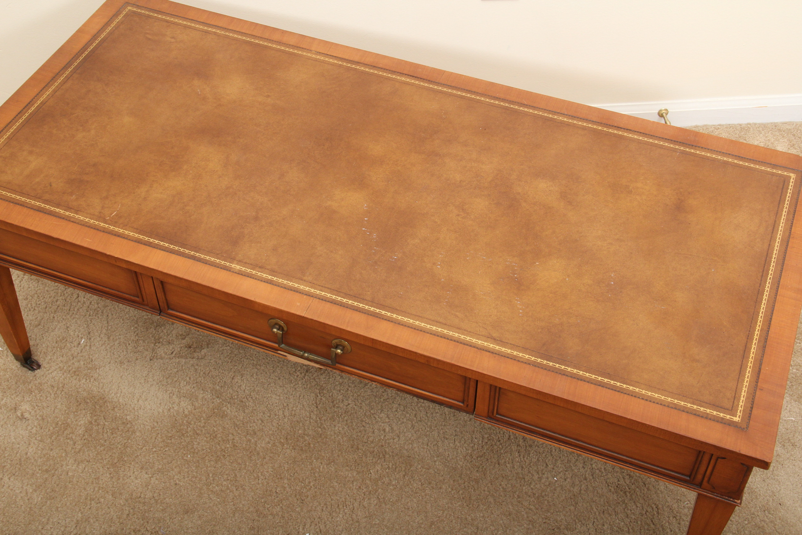 Vintage Hekman Furniture Leather Inlay Coffee Table