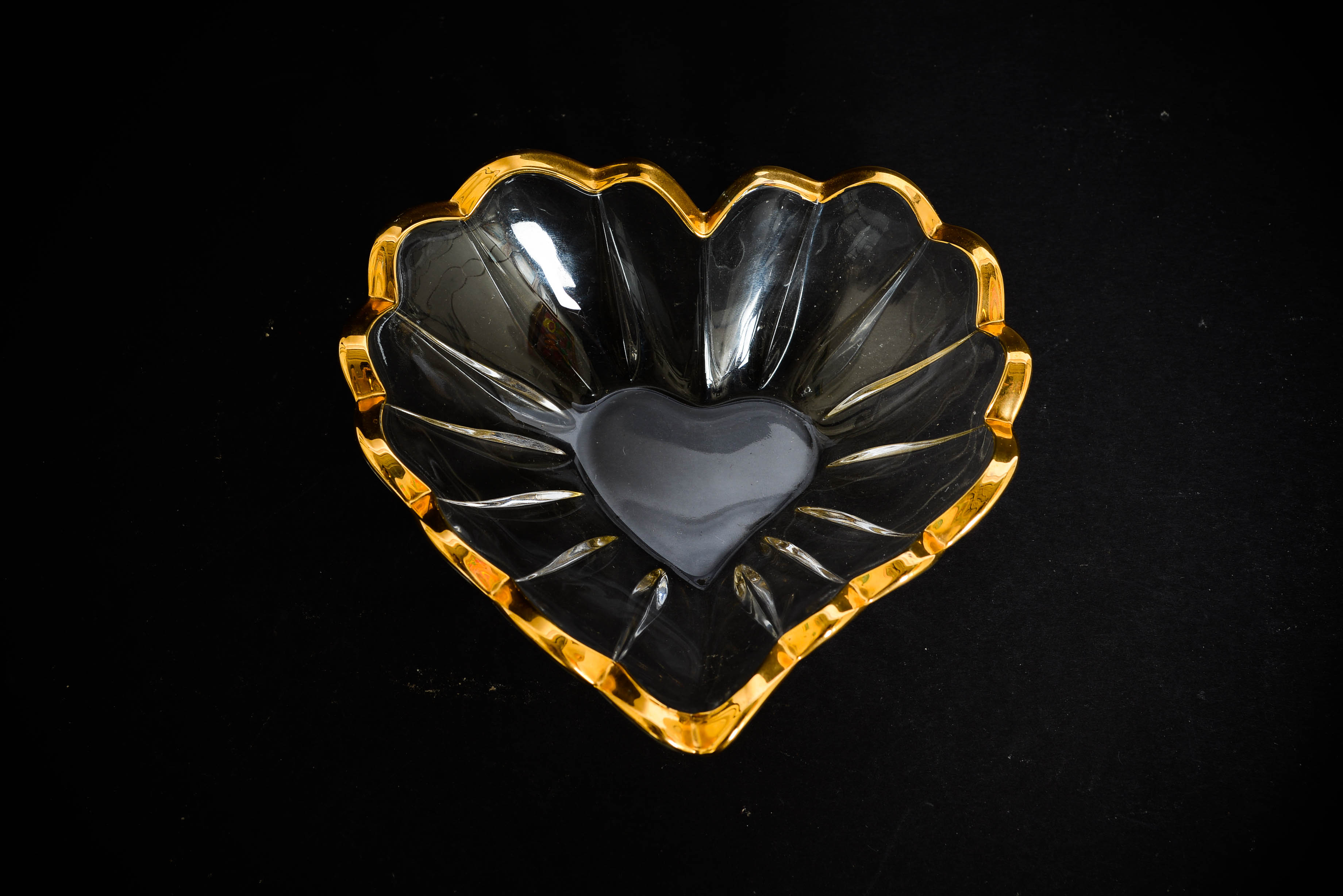 Vintage Crystal Heart Shaped Dish and Ladies Ring