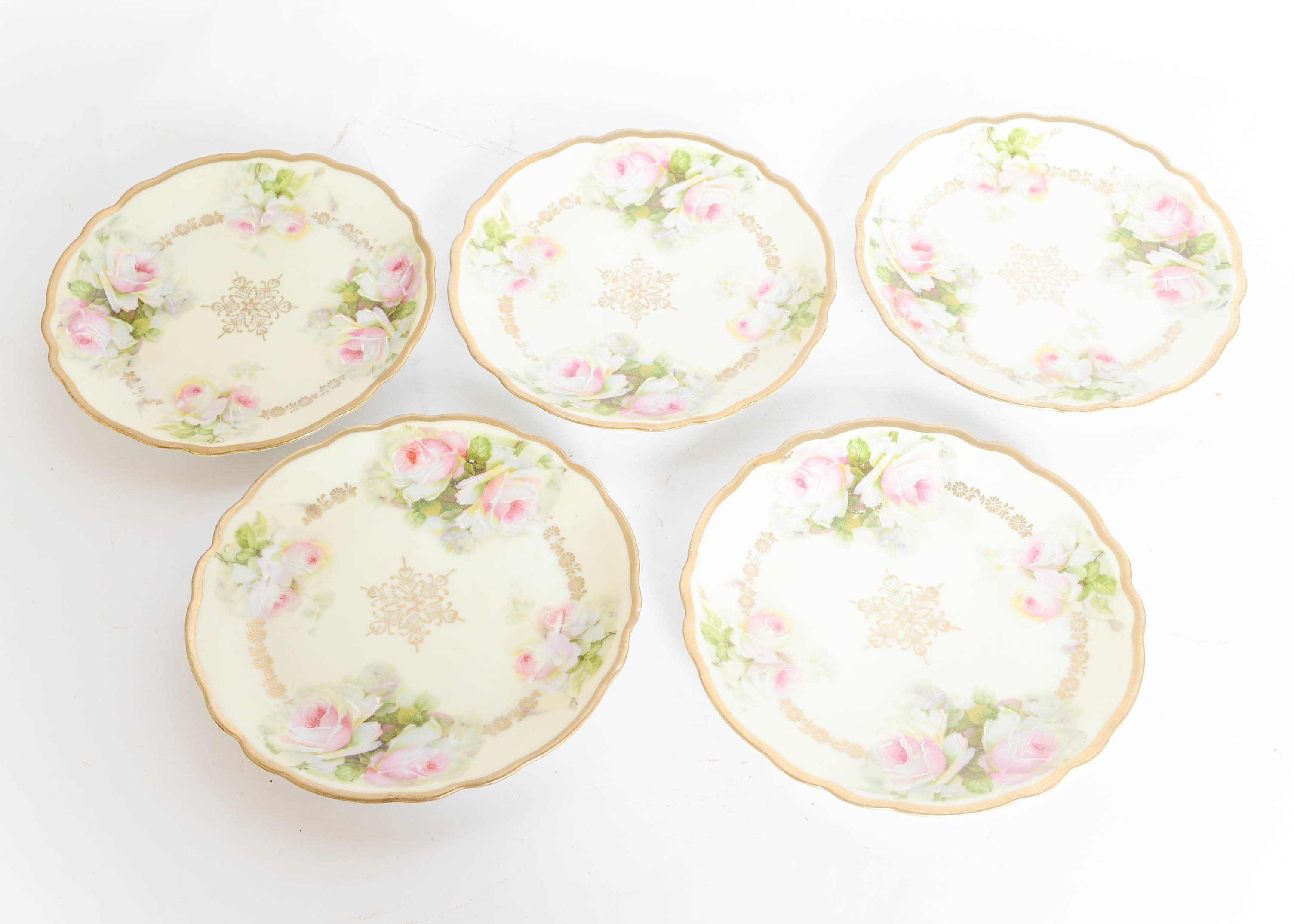 Set of Five Antique Bavarian Hand Painted Porcelain Plates