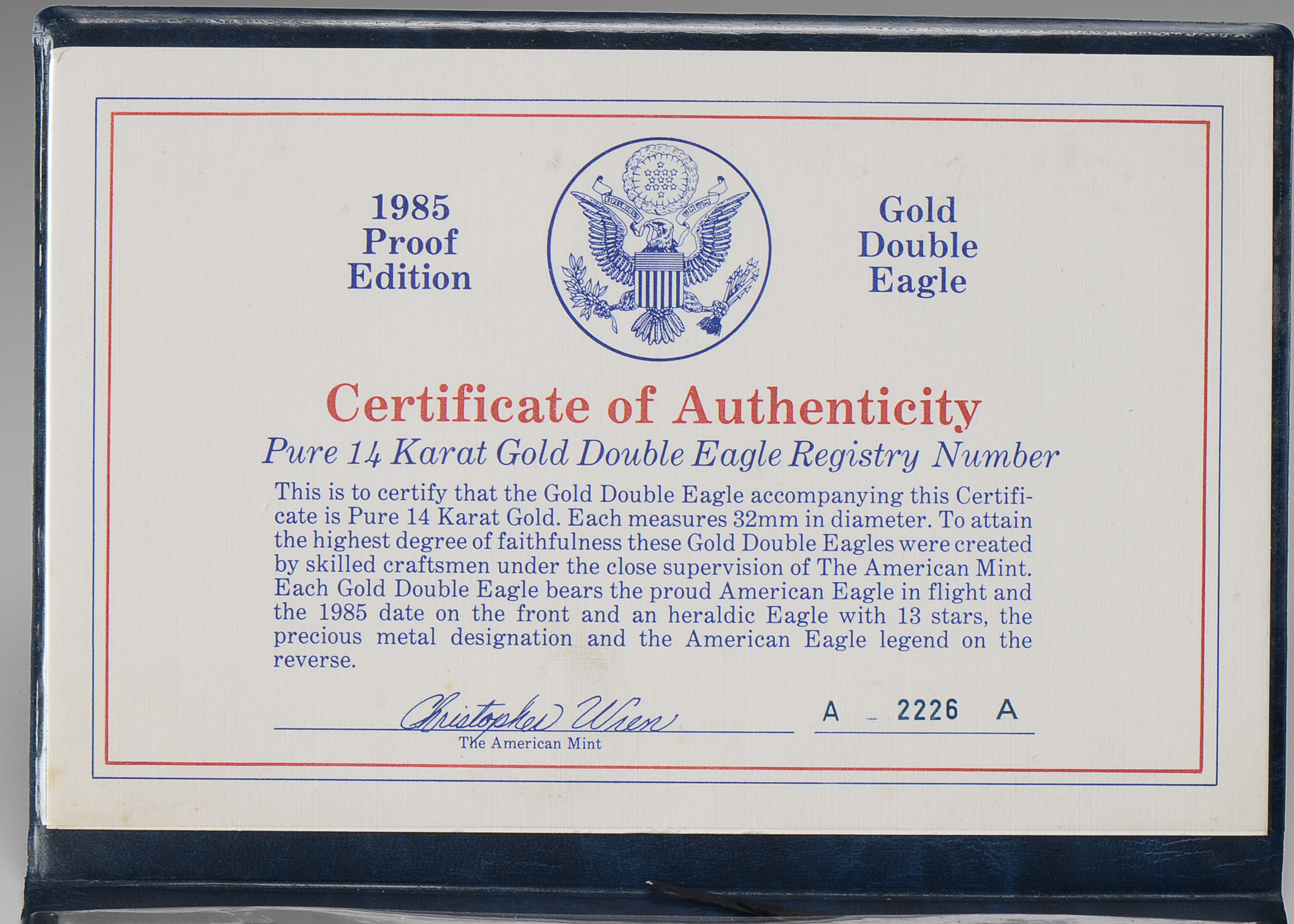 1985 Proof Edition Gold Double Eagle