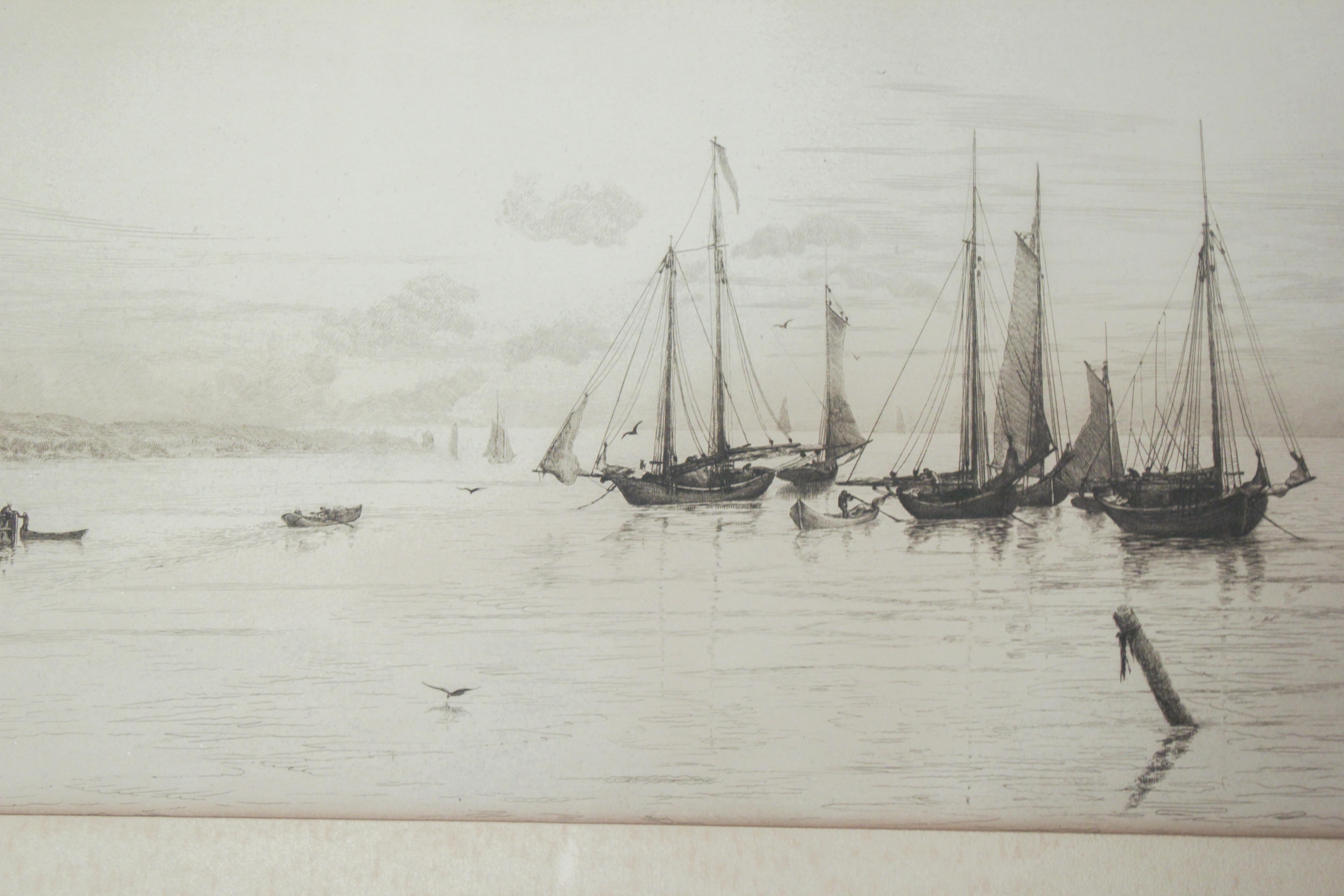 J.H. Millspaugh Etching "Sailboats in Bay", 1889
