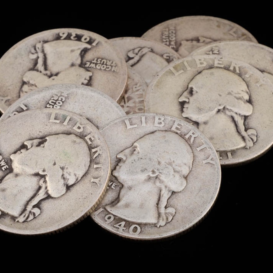 Group of (9) George Washington Silver Quarters