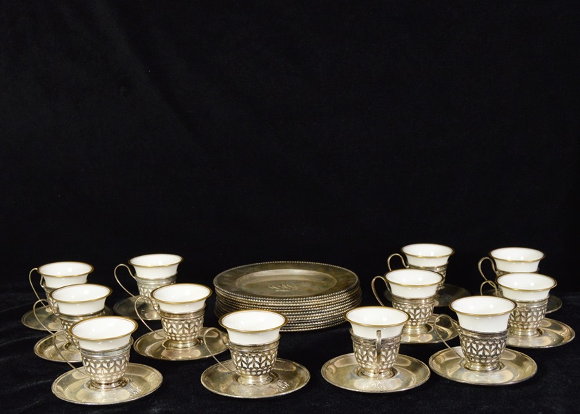 Antique Sterling Silver and Lenox Demitasse Cups and Plates