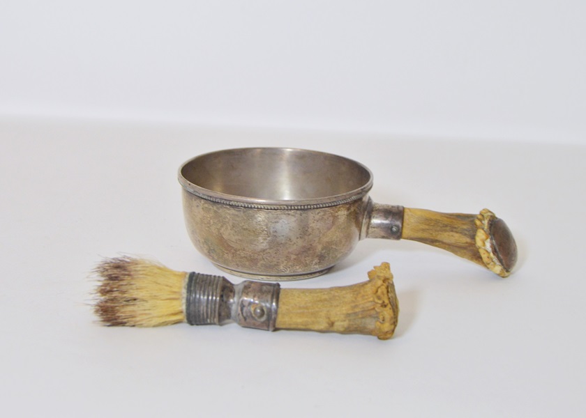 Sterling Silver and Antler Shaving Mug and Brush