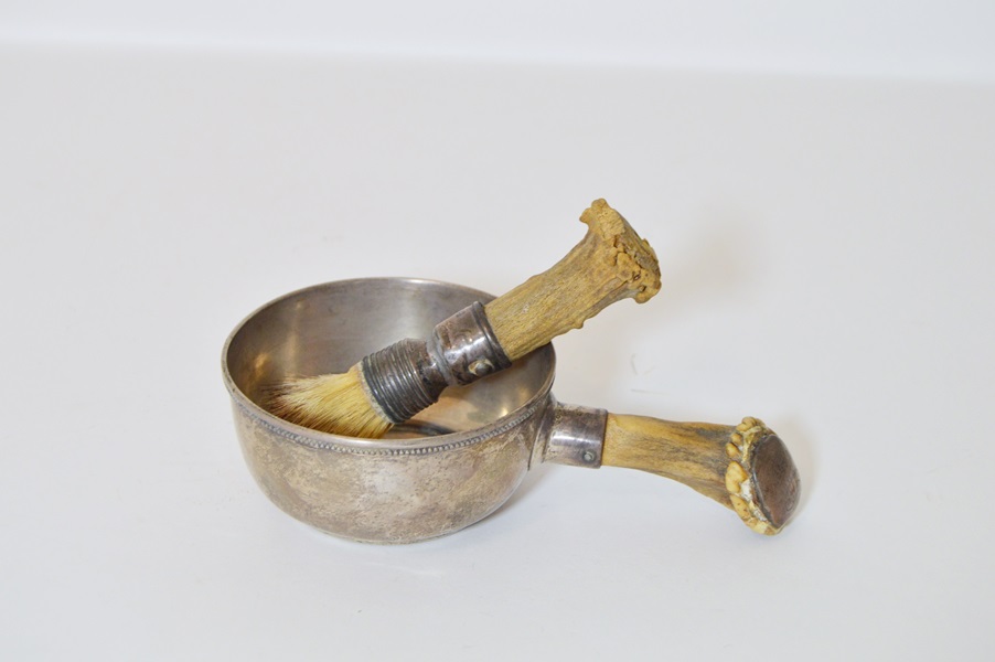 Sterling Silver and Antler Shaving Mug and Brush
