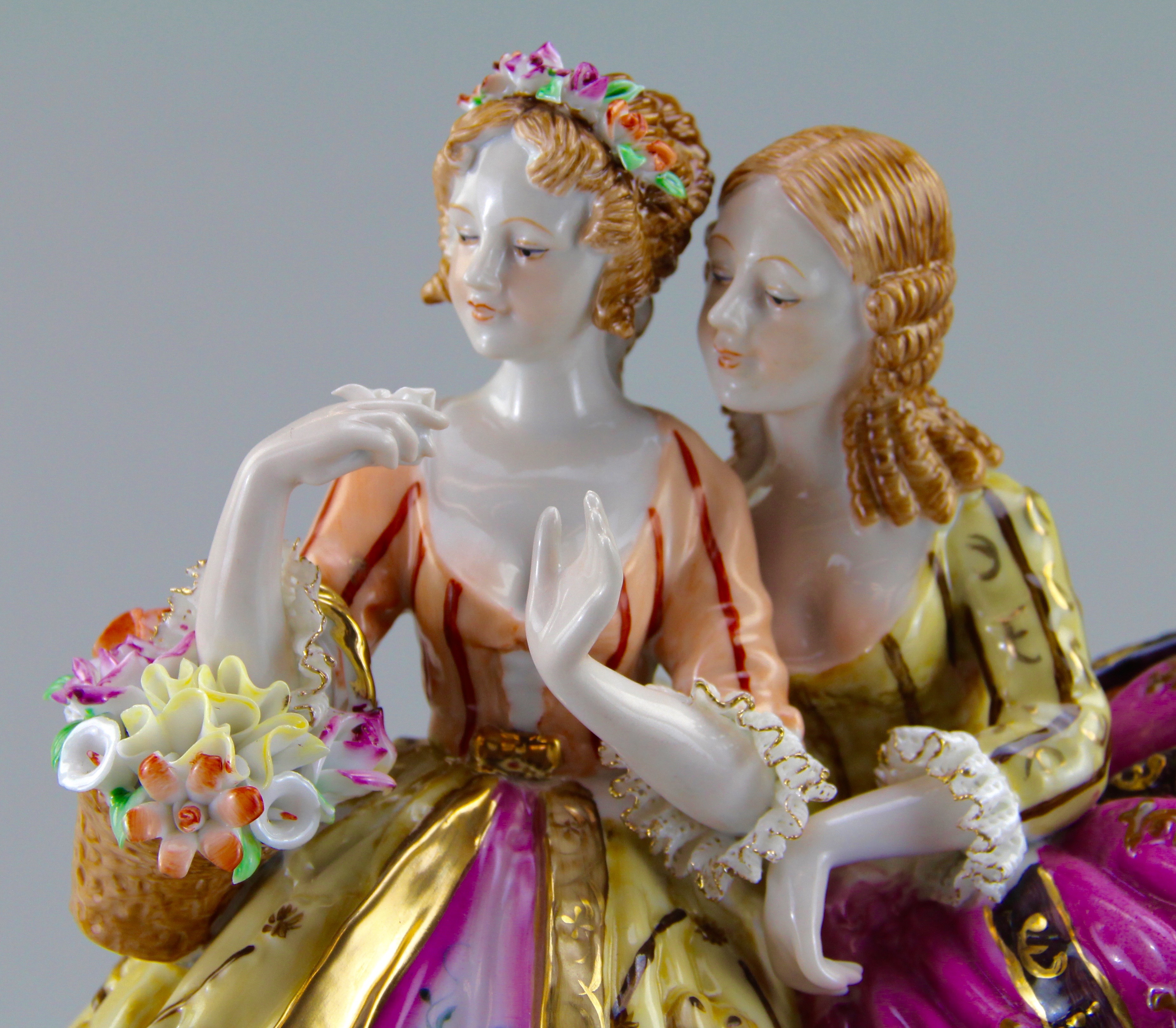 Antique Dresden Porcelain Figurine of Two 18th Century Ladies