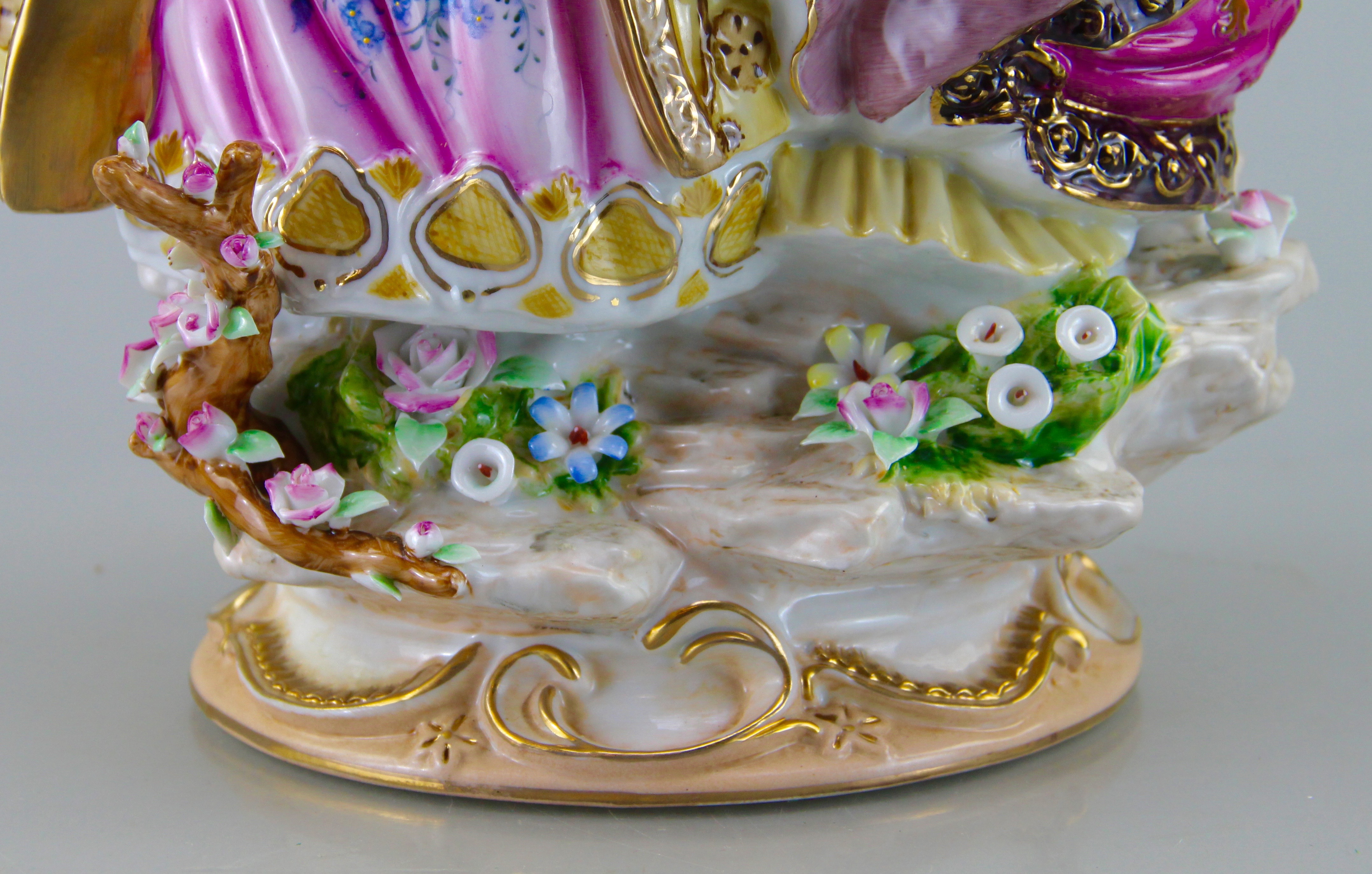 Antique Dresden Porcelain Figurine of Two 18th Century Ladies