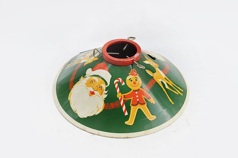 Vintage 1950's Lithographed Tin Christmas Tree Stand