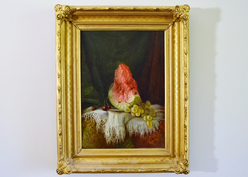 1875 J. Miesse Oil on Canvas Watermelon Still Life