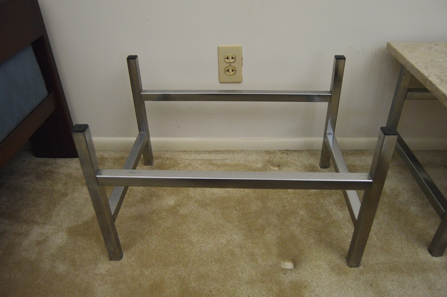 Pair of White Marble and Chrome Side Tables