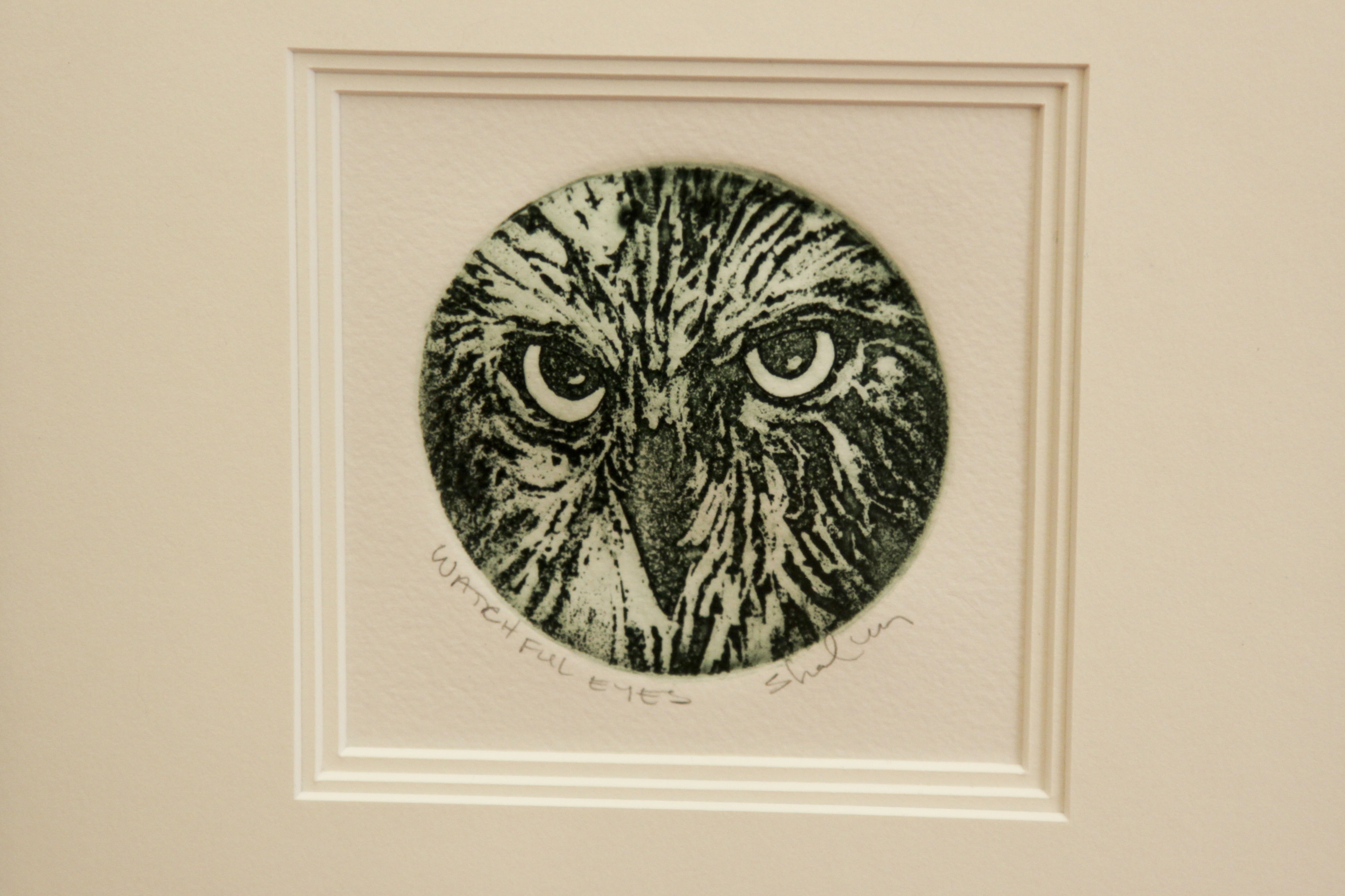 Pair of Signed Owl-Theme Art Prints