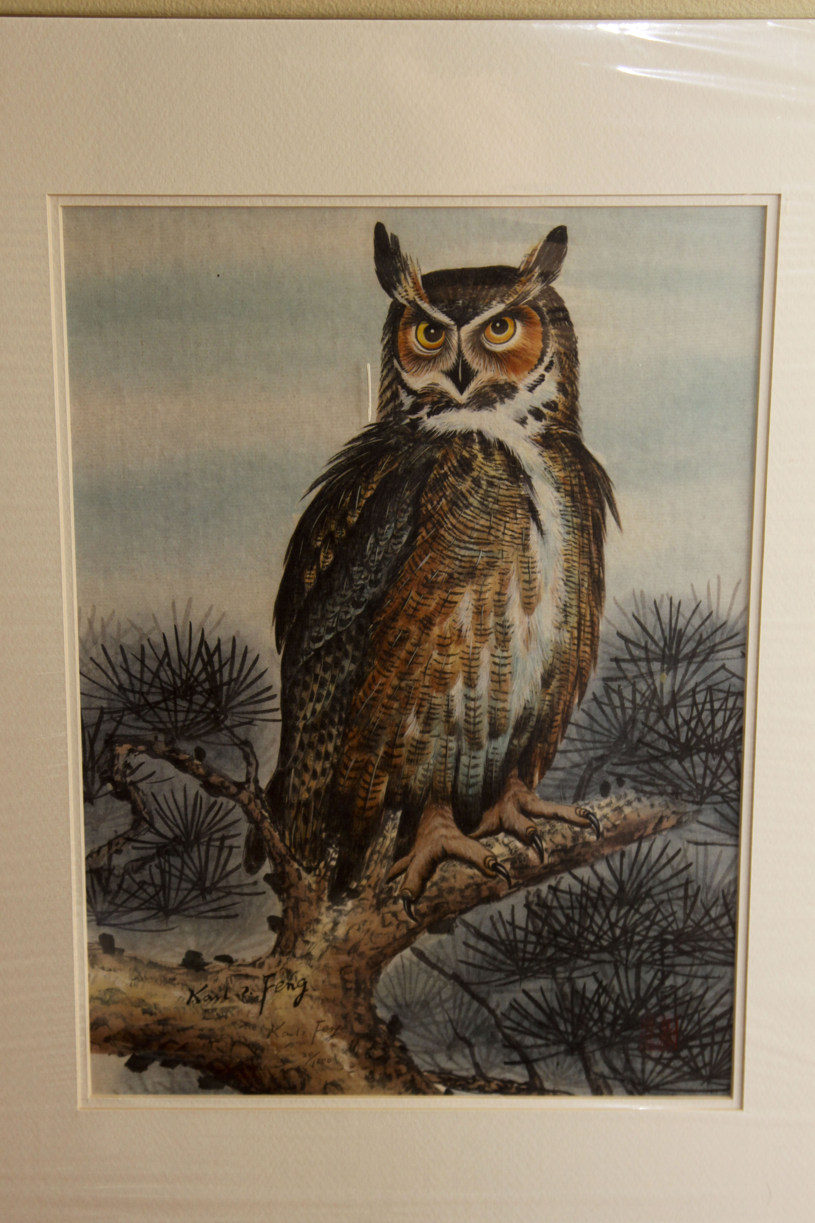 Pair of Signed Owl-Theme Art Prints
