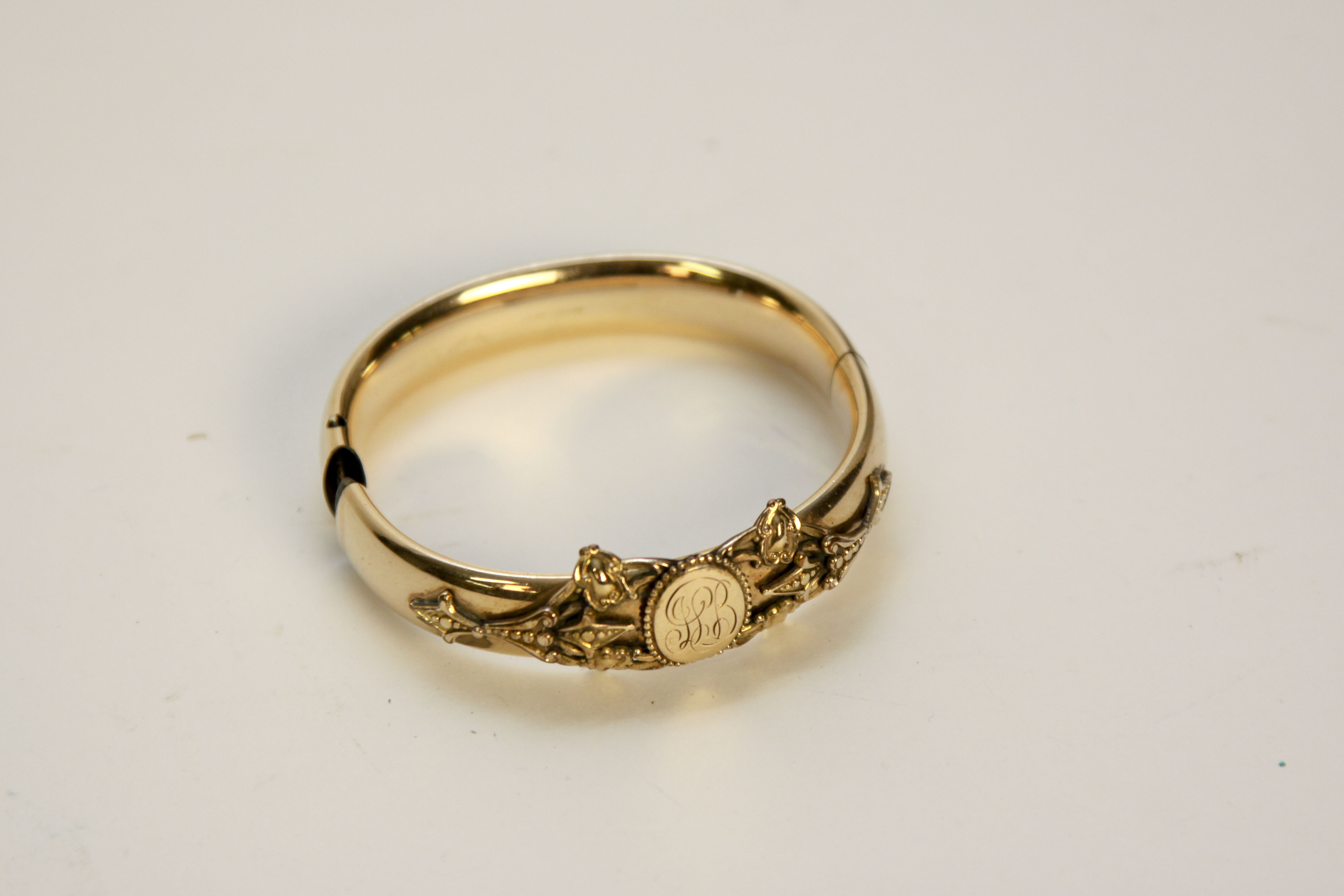 Victorian Style Gold-Filled Hinged Monogrammed Bangle Bracelet