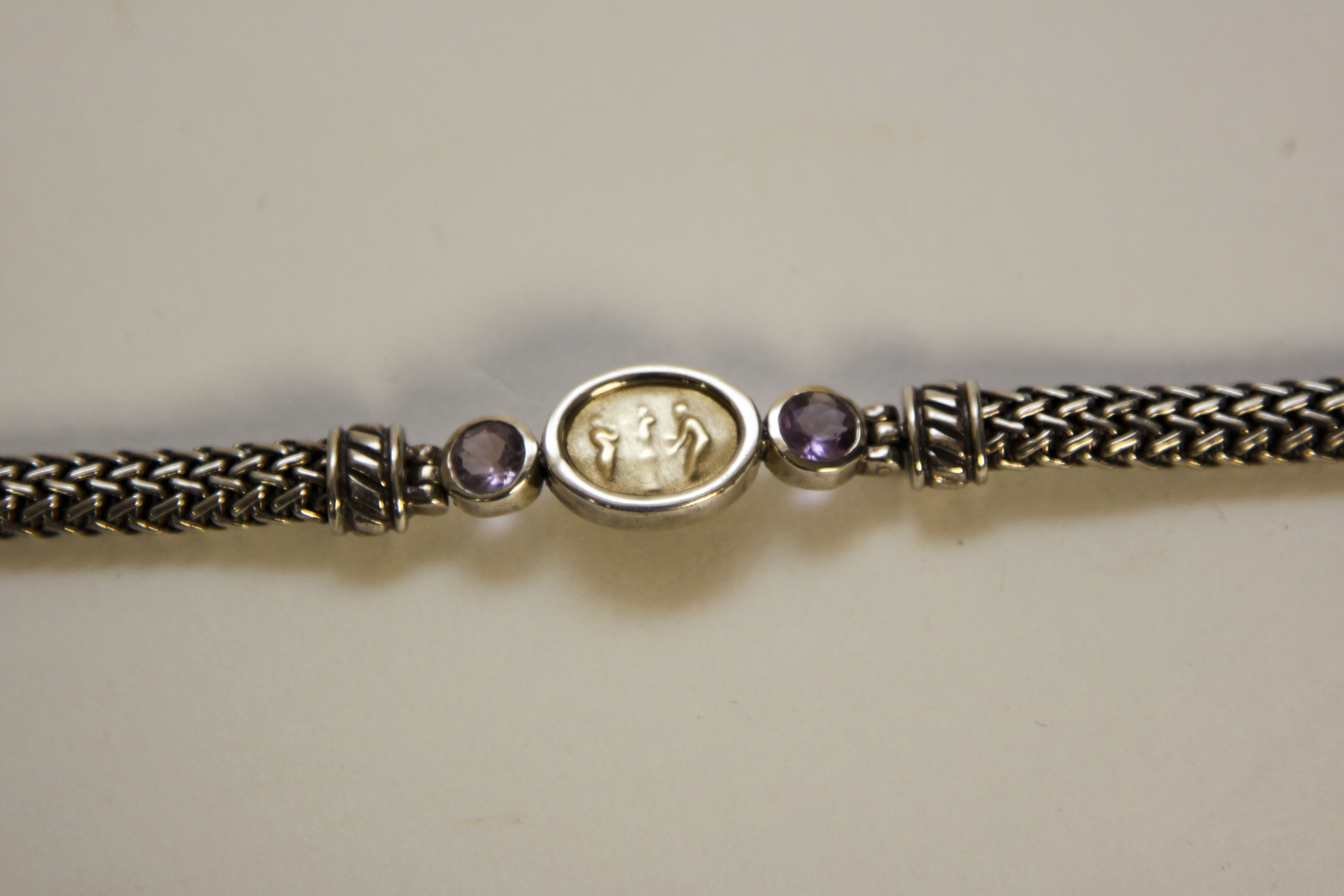 Sterling and 14K Yellow Gold Amethyst Bracelet Size 8 1/2