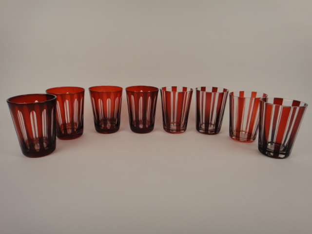 Collection of Eight Hand Etched Tozai Ruby Glasses