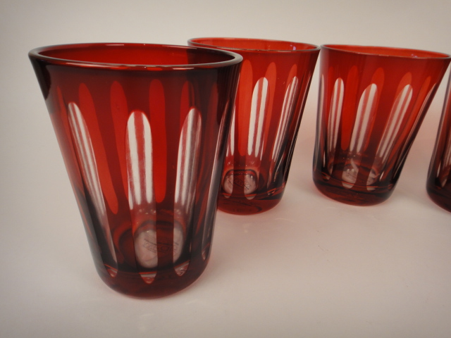 Collection of Eight Hand Etched Tozai Ruby Glasses