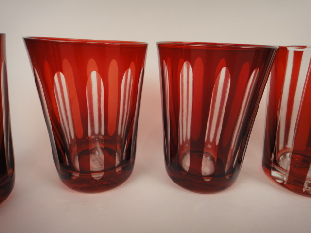 Collection of Eight Hand Etched Tozai Ruby Glasses