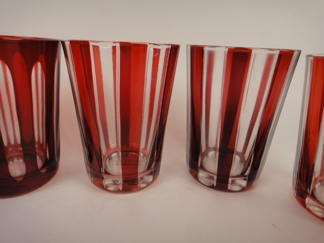 Collection of Eight Hand Etched Tozai Ruby Glasses