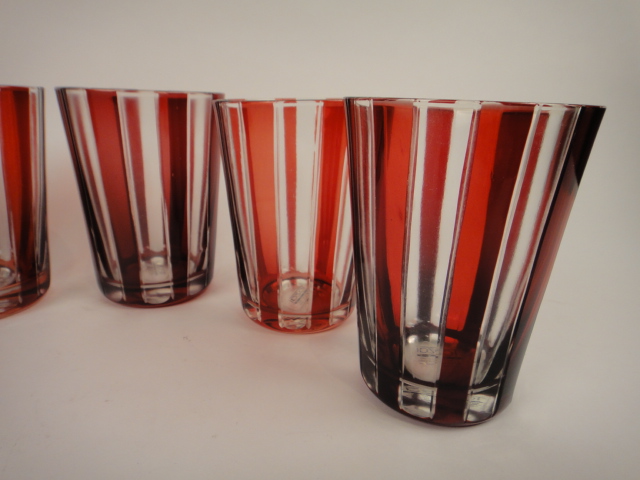 Collection of Eight Hand Etched Tozai Ruby Glasses