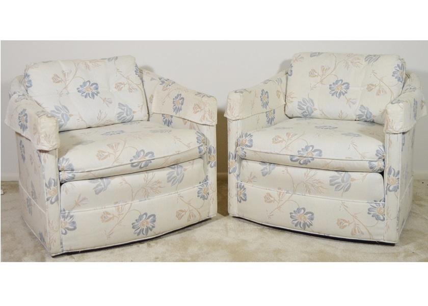 Pair of Century Barrel Back Swivel Lounge Chairs