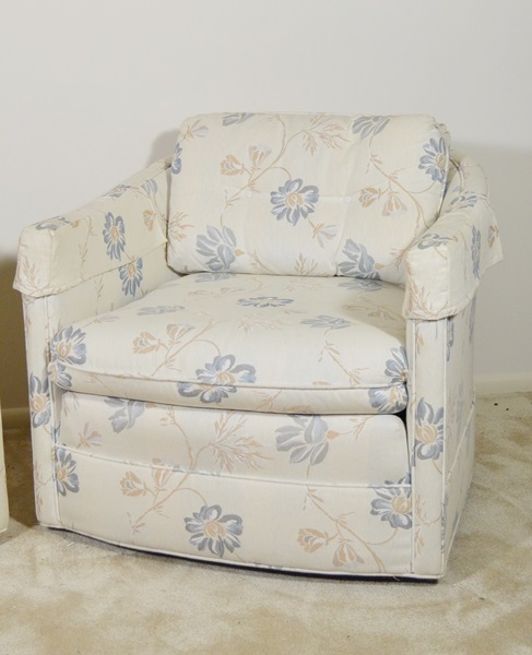 Pair of Century Barrel Back Swivel Lounge Chairs