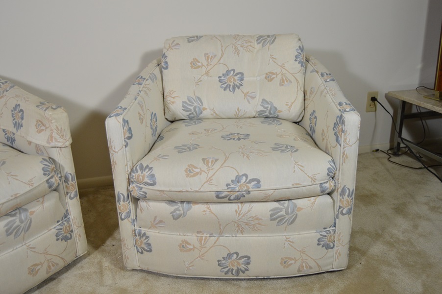 Pair of Century Barrel Back Swivel Lounge Chairs