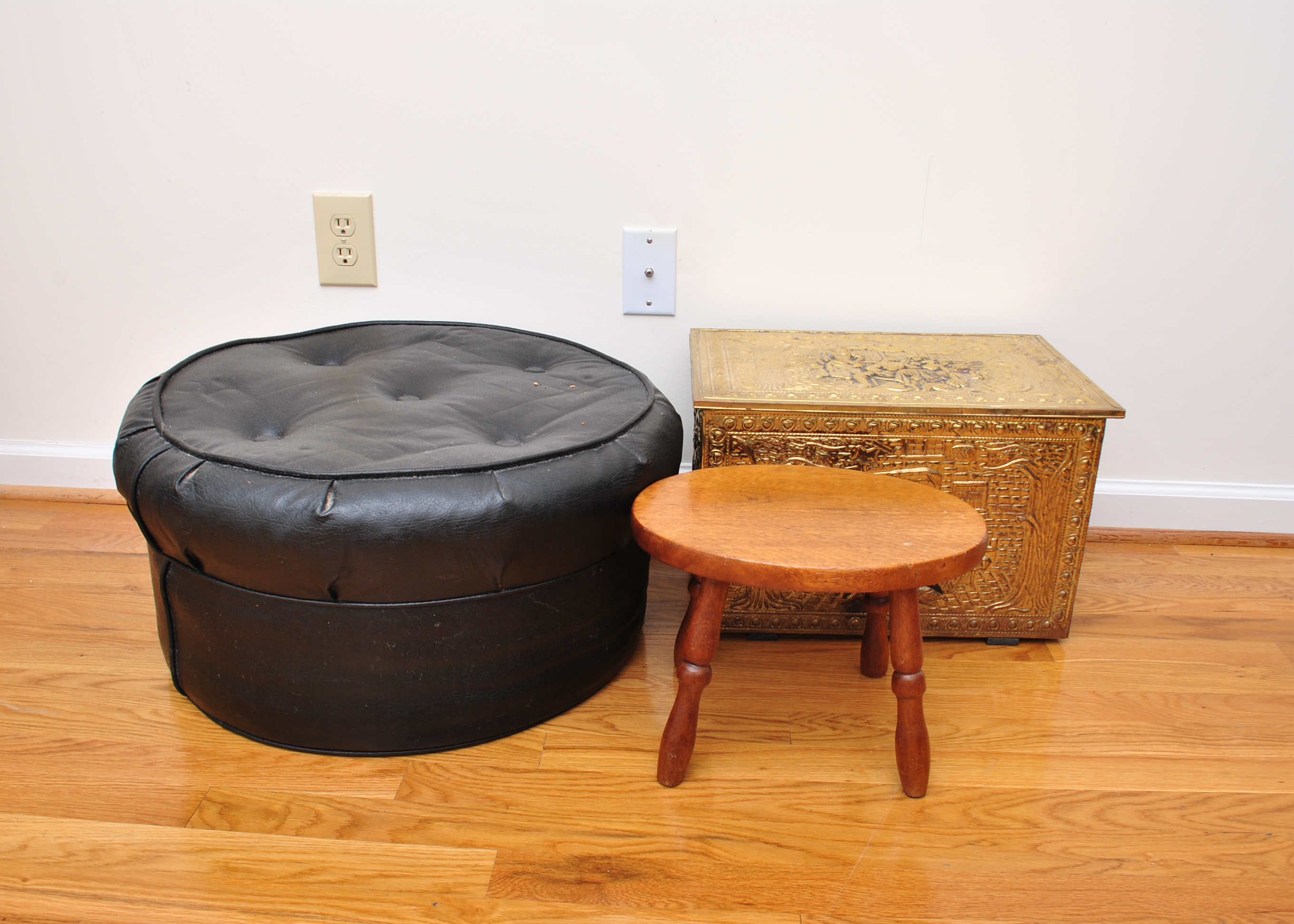 Two Footrests and Decorative Metal Box