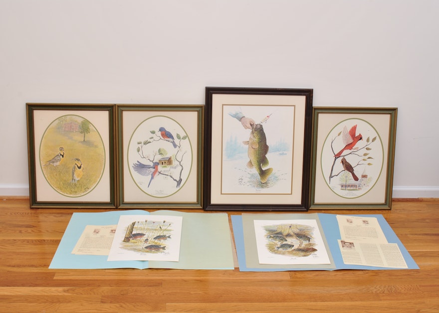 Signed Howard Fain Fish and Bird Prints