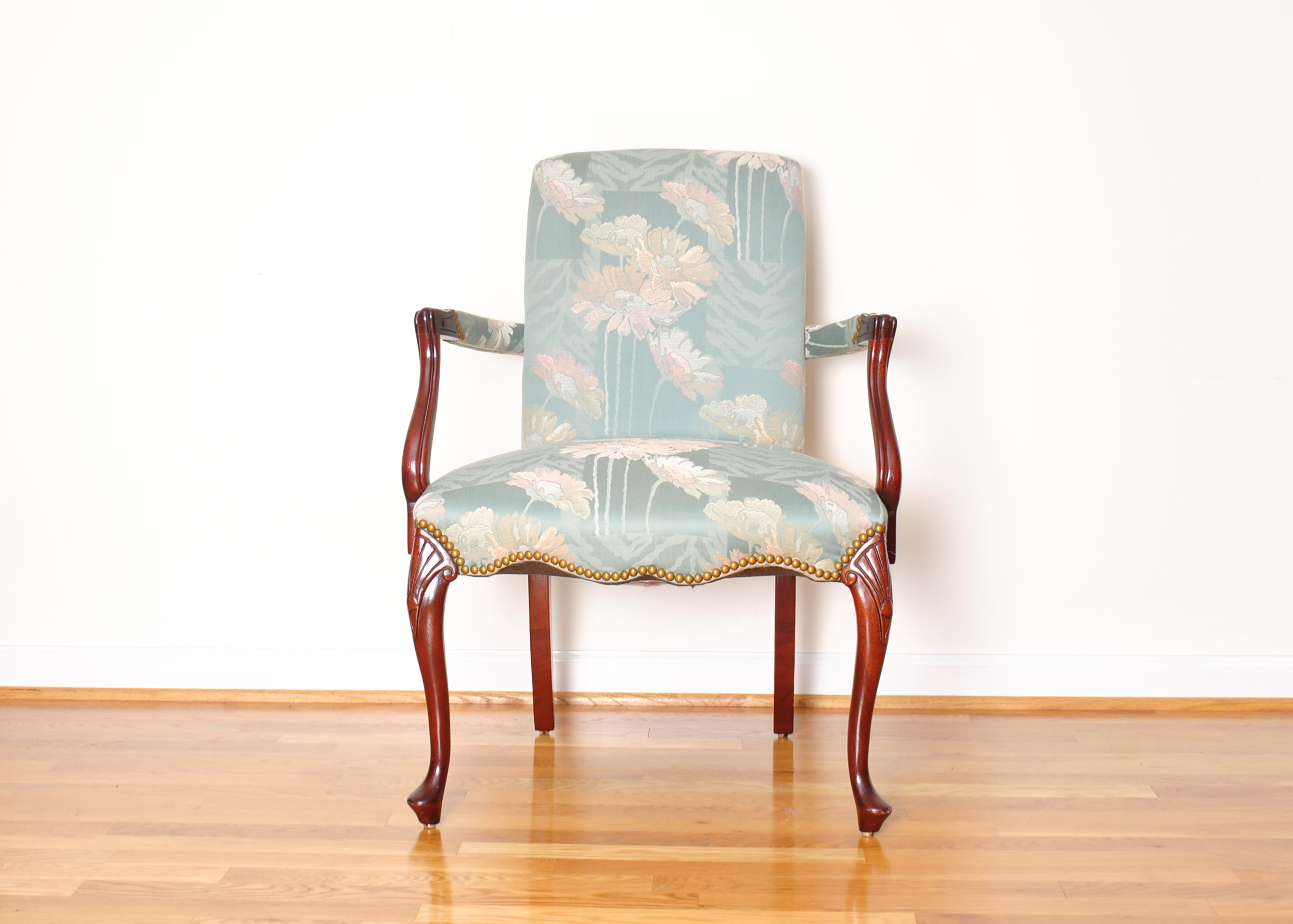 Upholstered Cabriole Arm Chair