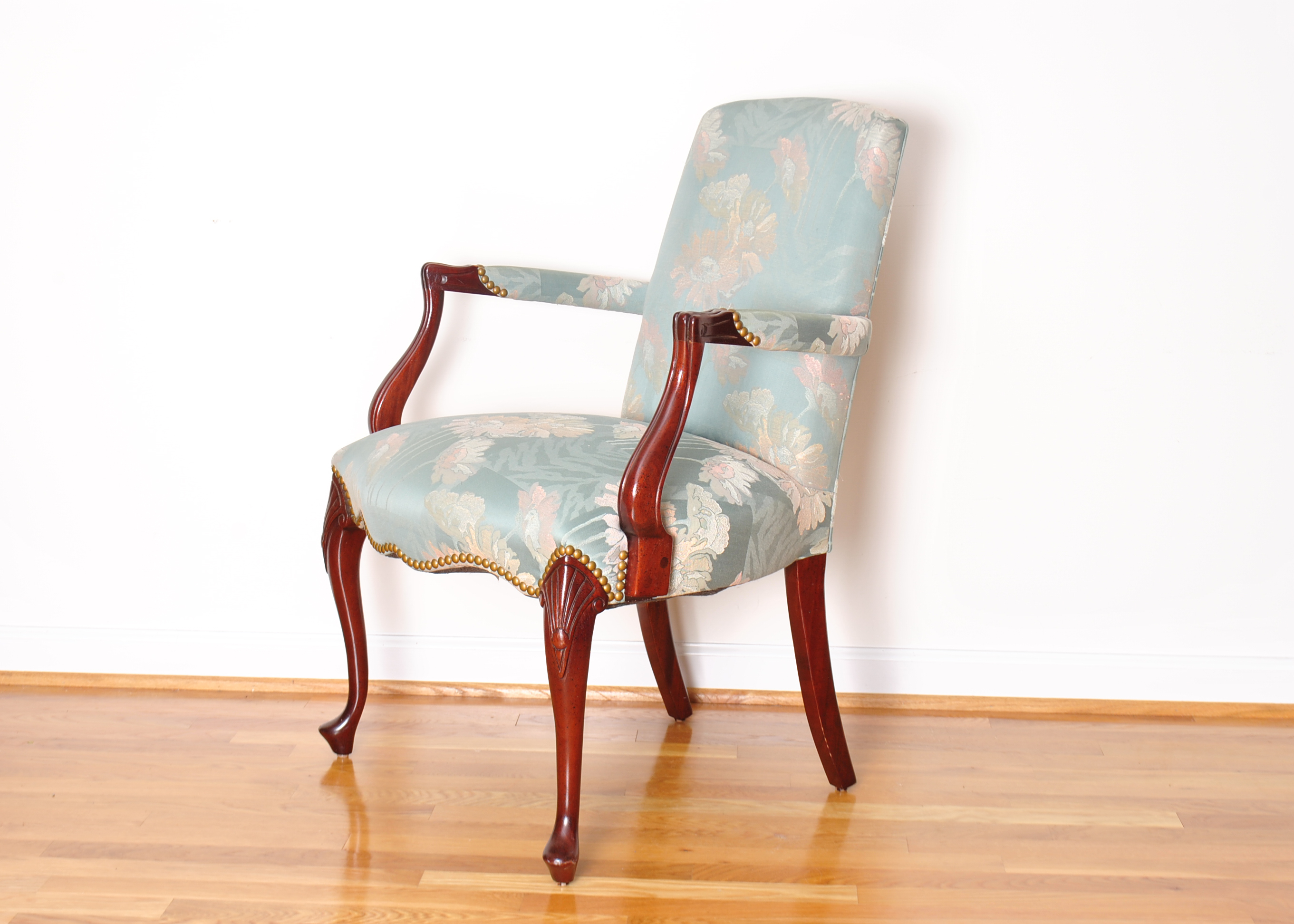 Upholstered Cabriole Arm Chair