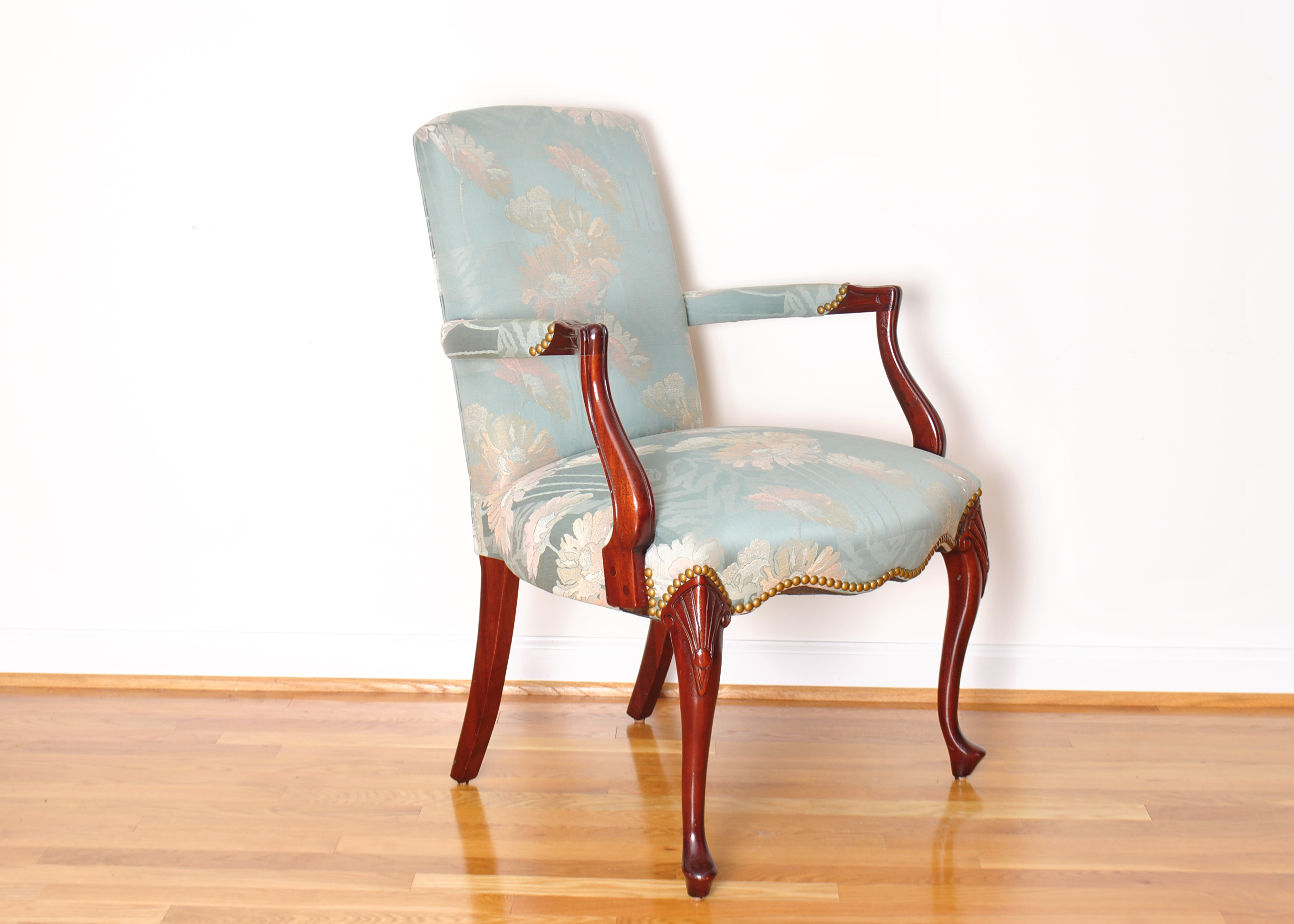 Upholstered Cabriole Arm Chair