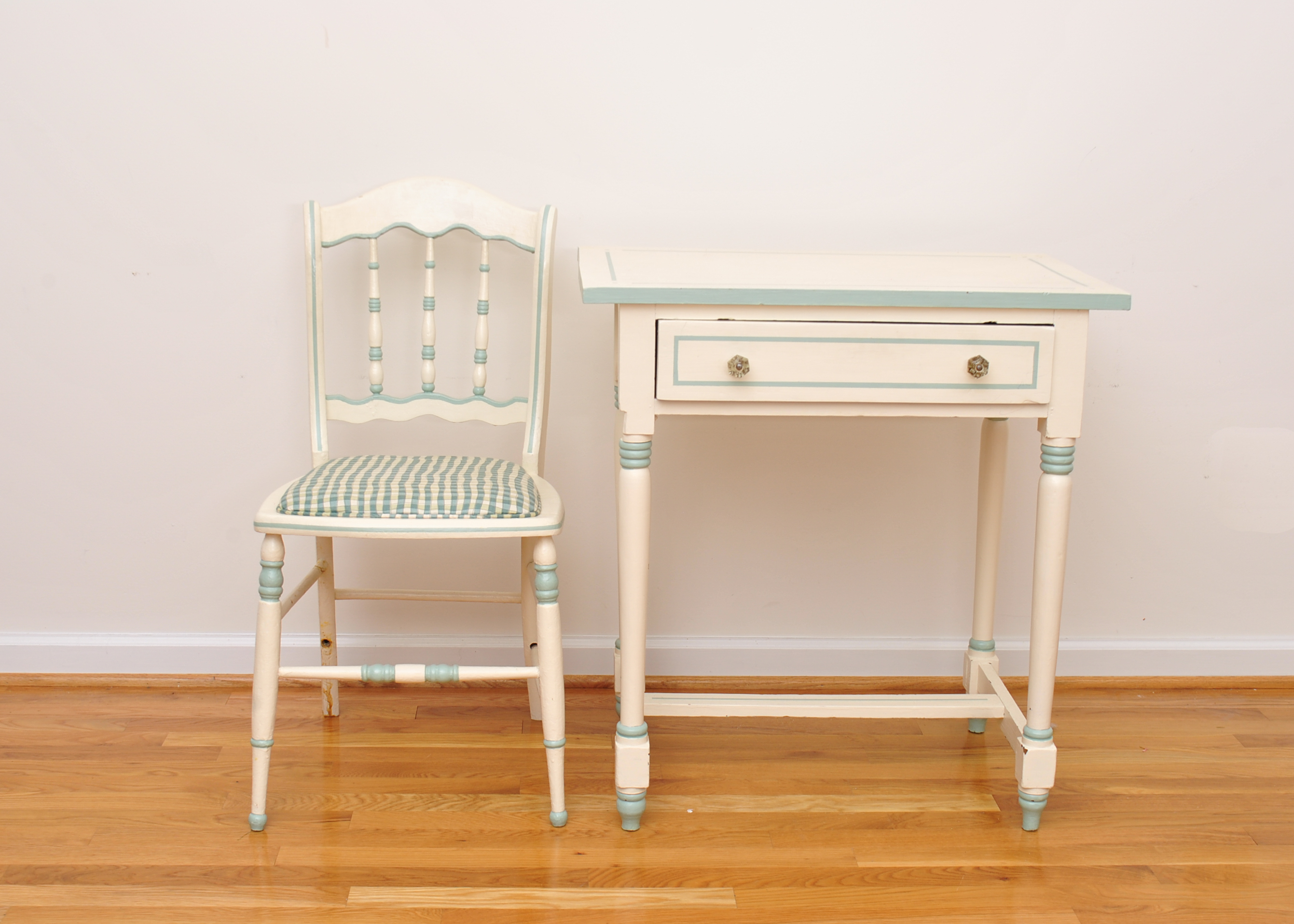 Small Vintage Wooden Painted Desk and Chair