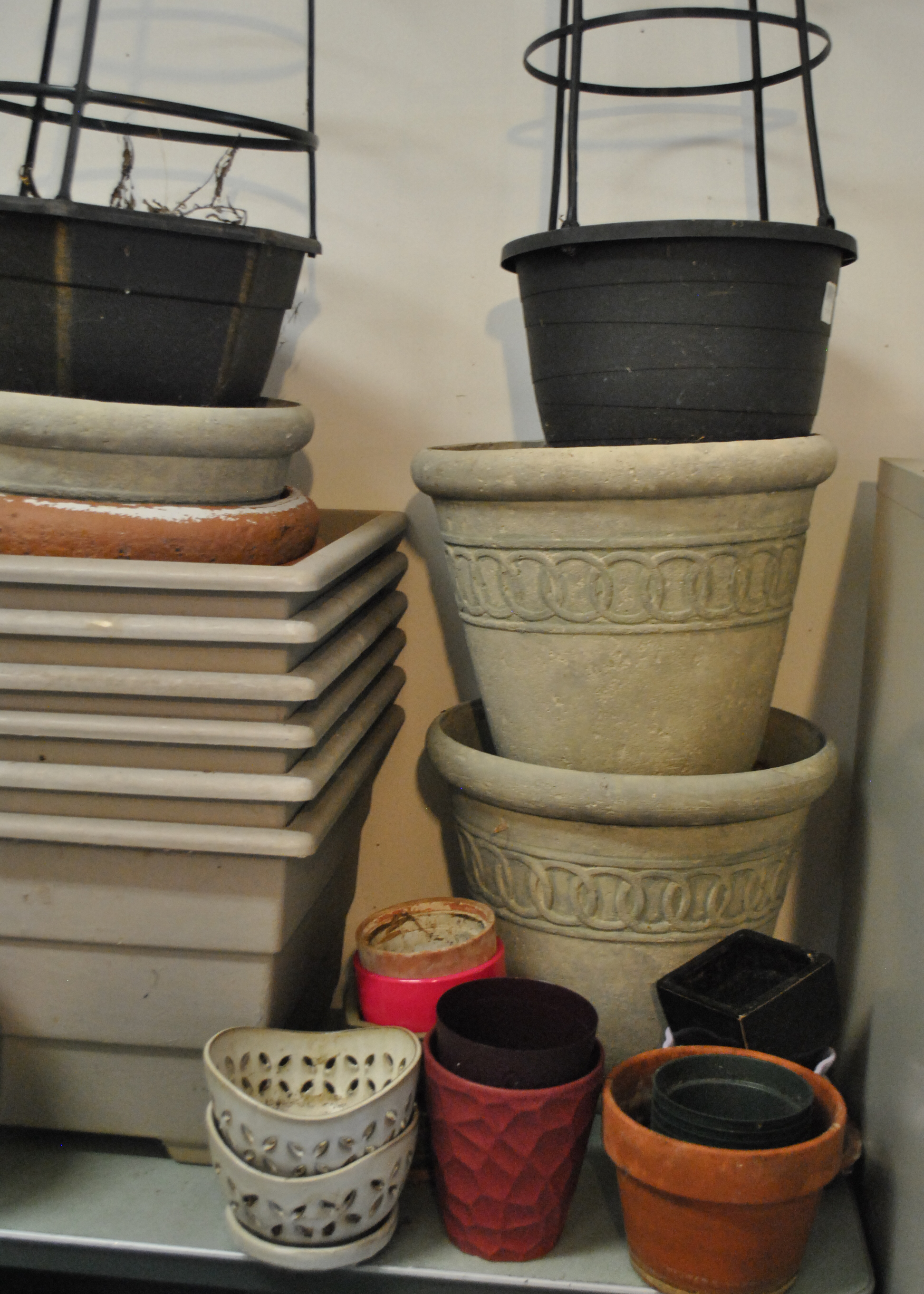 Collection of Concrete, Clay, Ceramic and Plastic Flower and Plant Pots