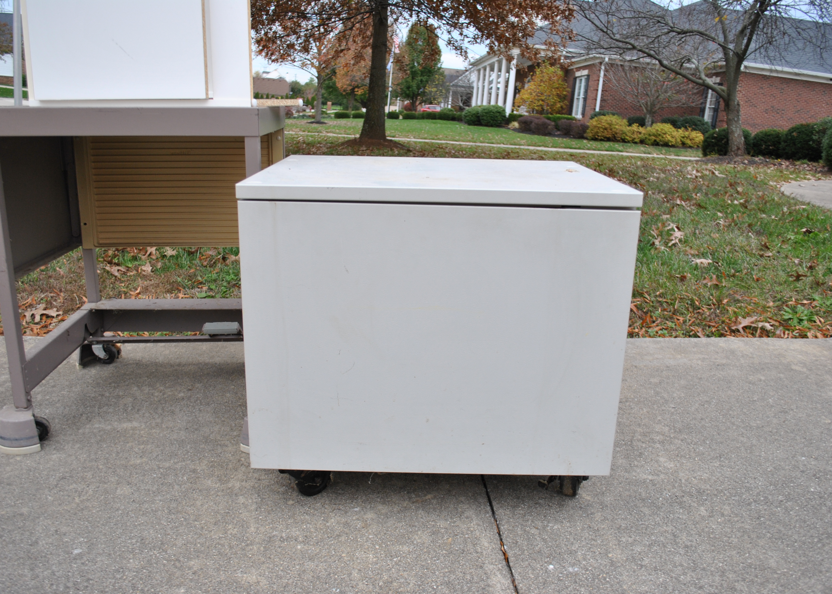 Assortment of Metal Stands, Cabinets and a Desk