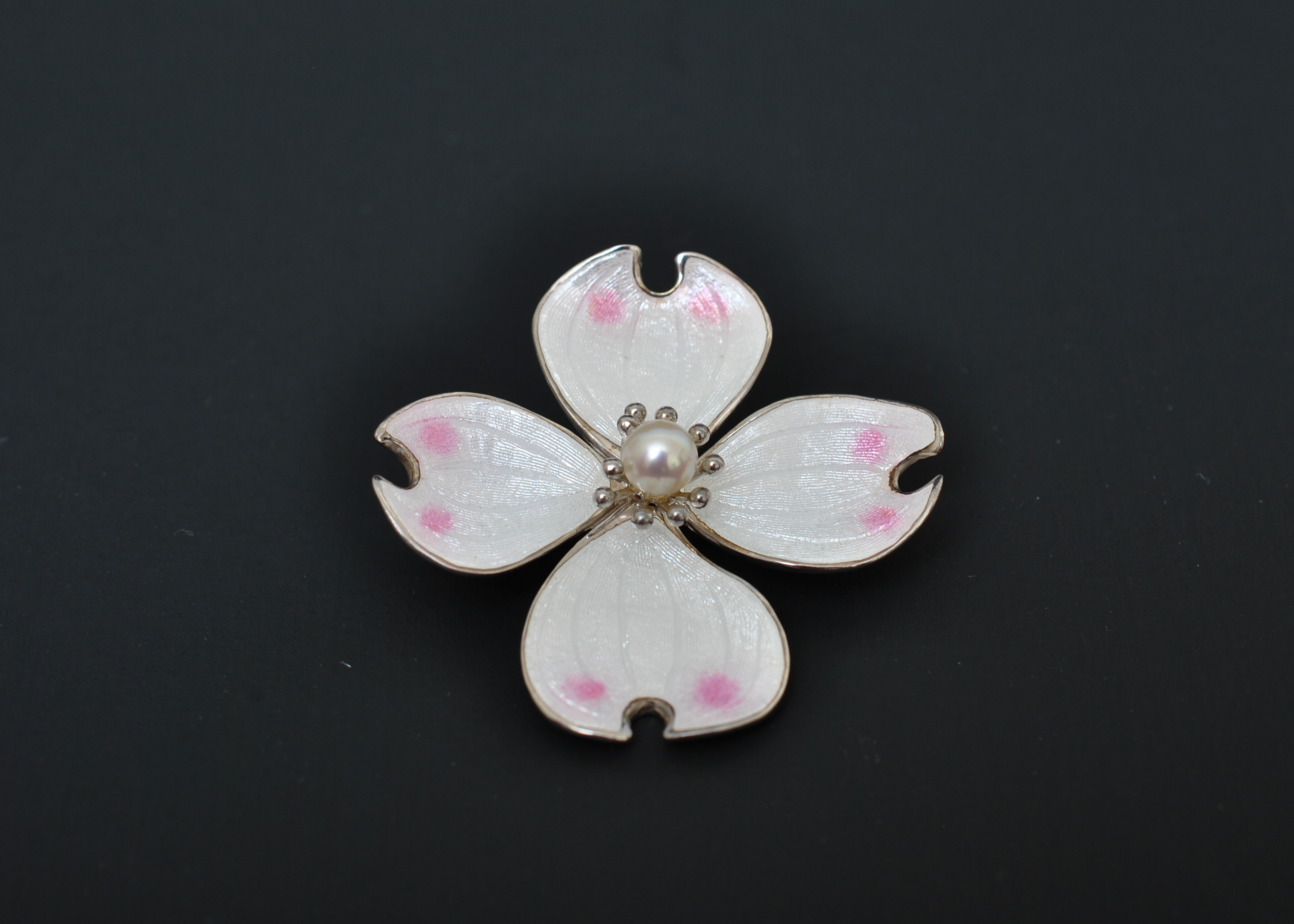 Nicole Barr Sterling Silver and Pearl Dogwood Brooch