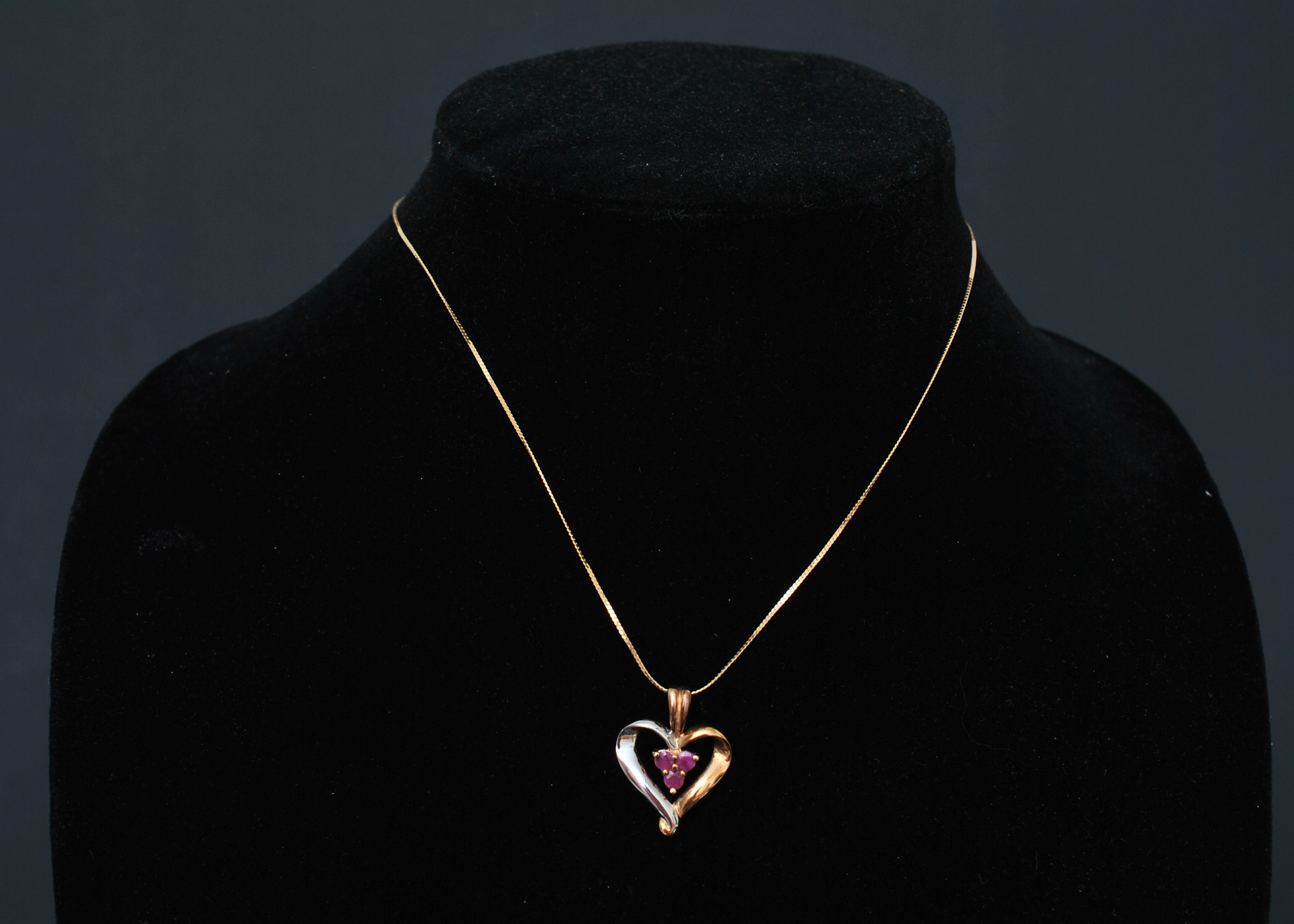 Sterling Silver Heart Pendant with Rubies and Swarovski Miniature