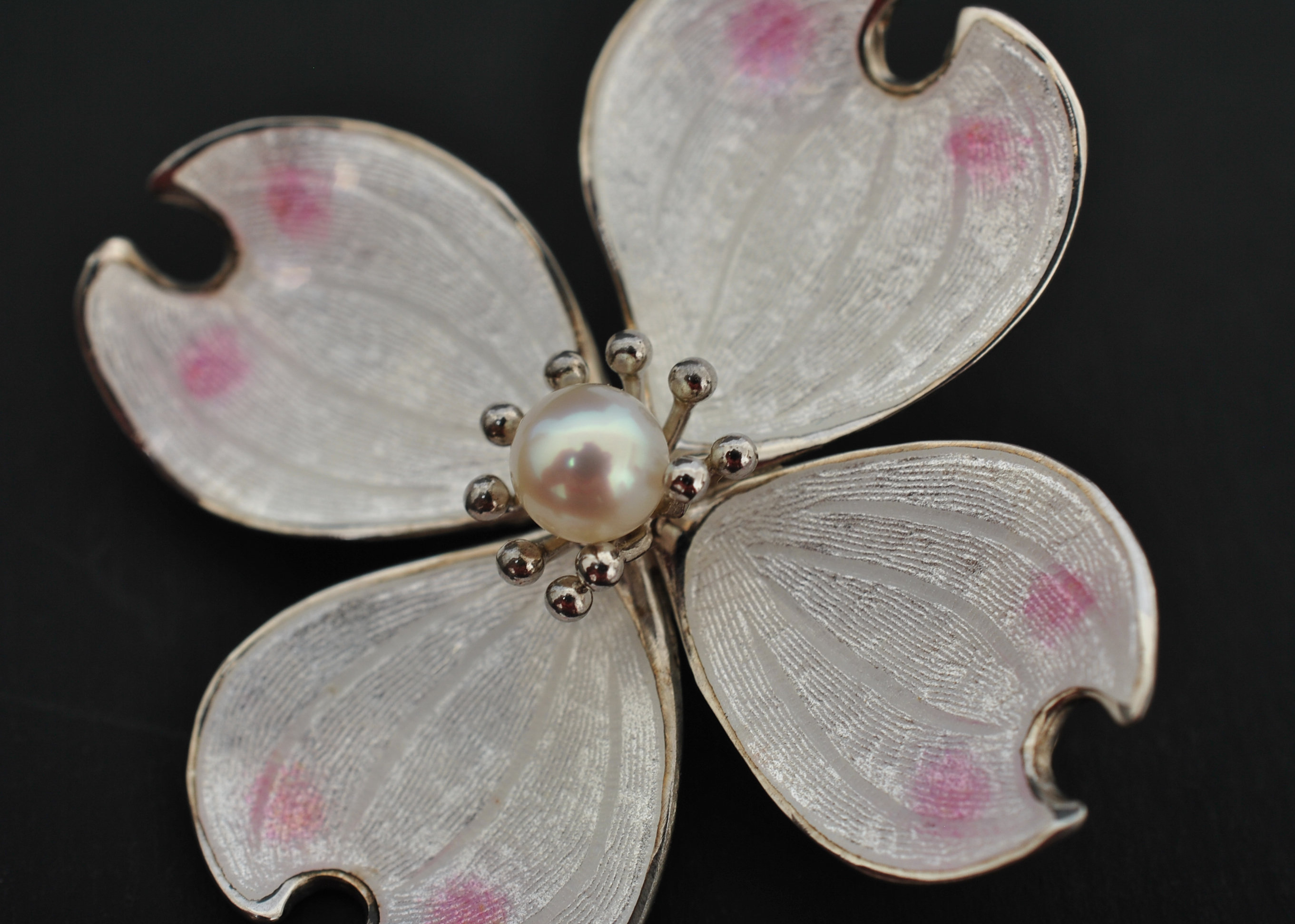 Nicole Barr Sterling Silver and Pearl Dogwood Brooch