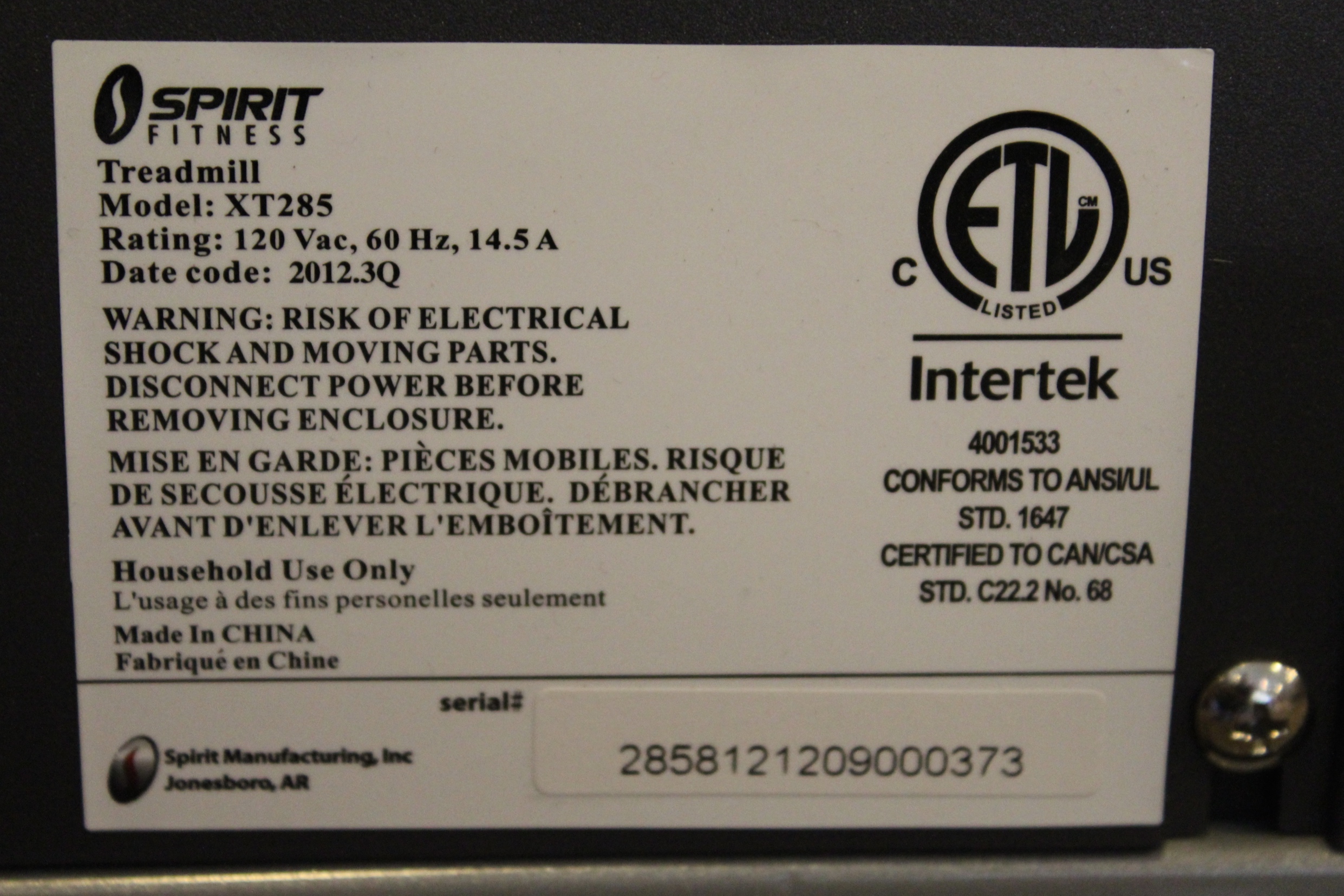 Spirit Fitness XT285 Treadmill