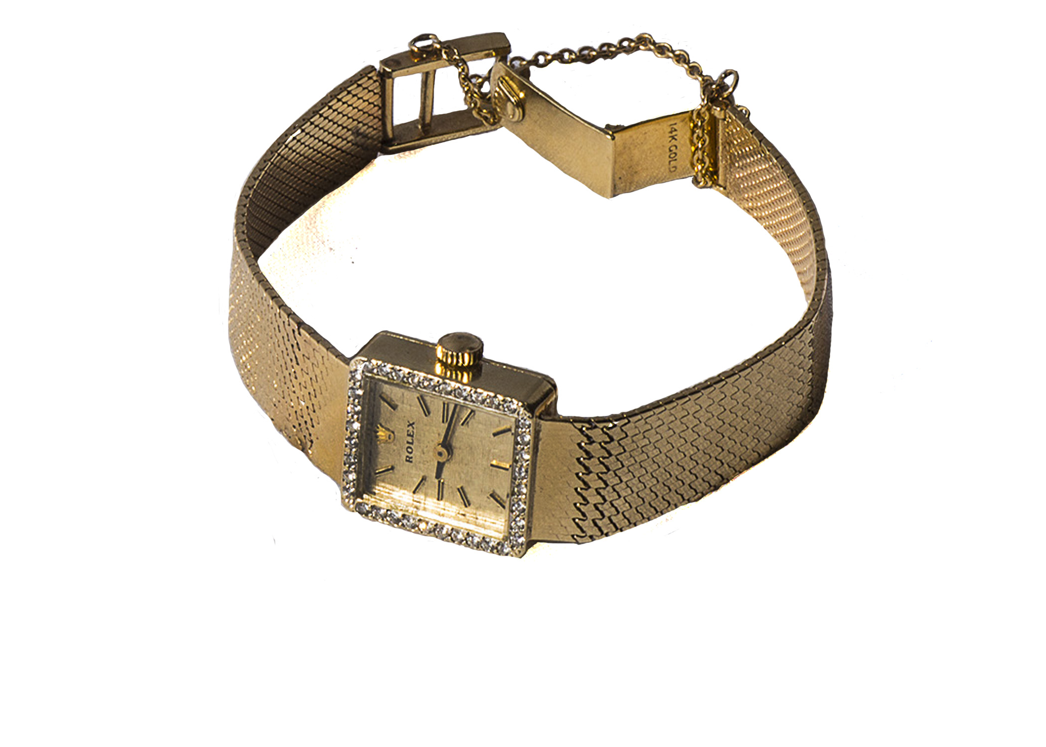 Women's 14K Gold Rolex Watch With a Diamond Bezel