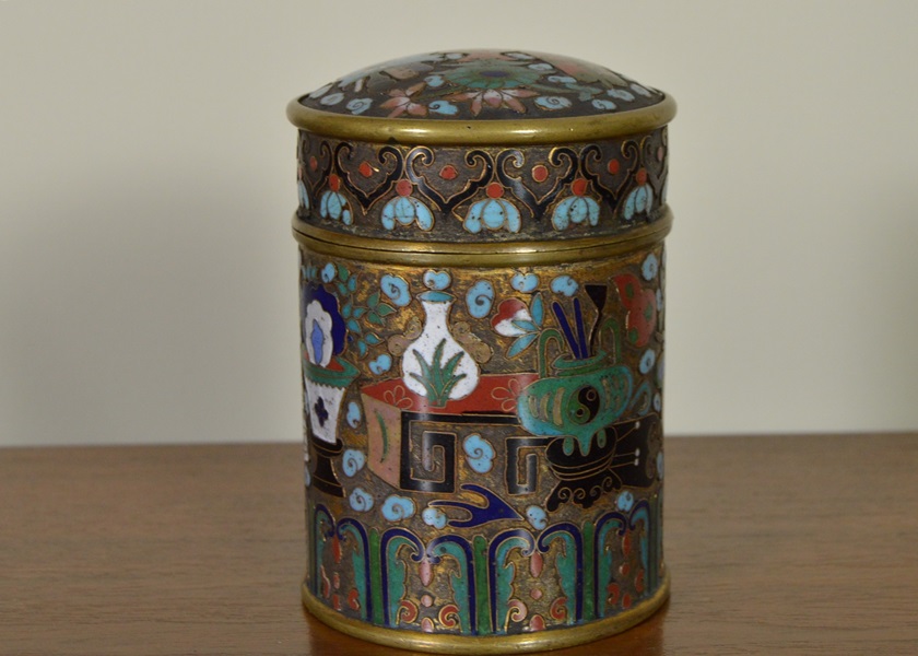 Cloisonne on Brass Jar