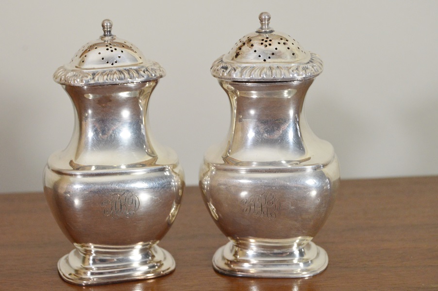 Pair of Silver Plate Salt Wells and Salt Shakers