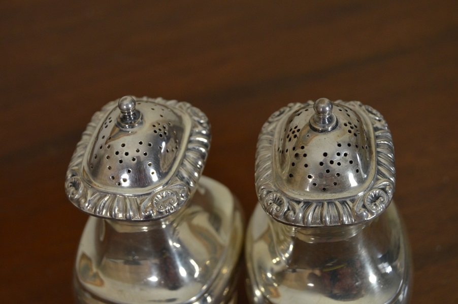 Pair of Silver Plate Salt Wells and Salt Shakers