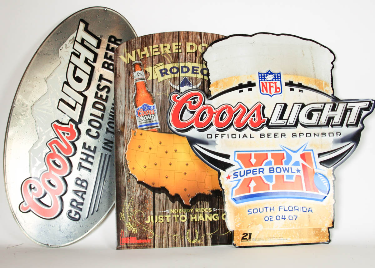 Trio of Coors Lite Signs, Including Super Bowl XLI Sign