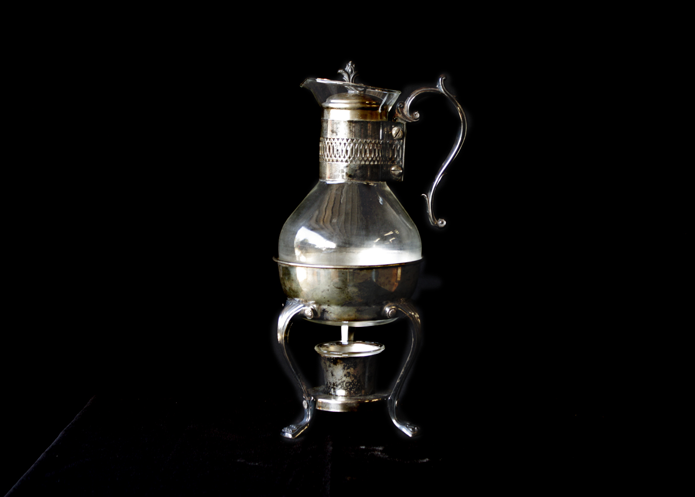 Vintage Serving Carafe on Silver Plated Warming Stand