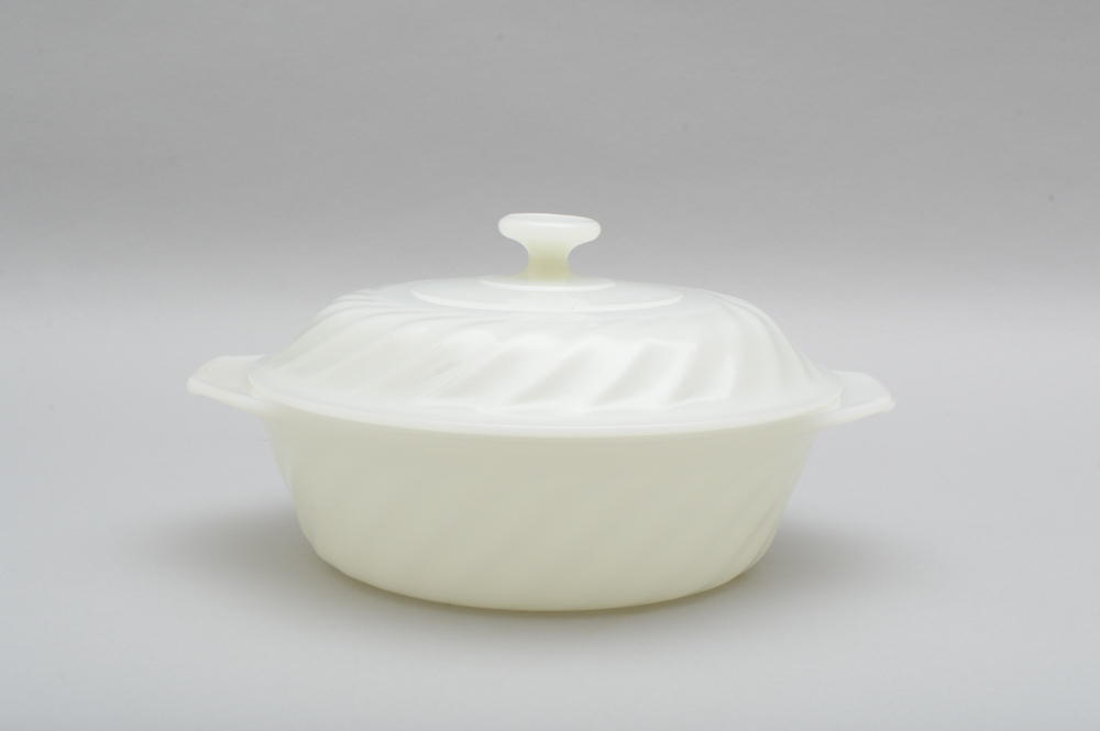 Four Vintage Fire King White Swirl Casserole Dishes