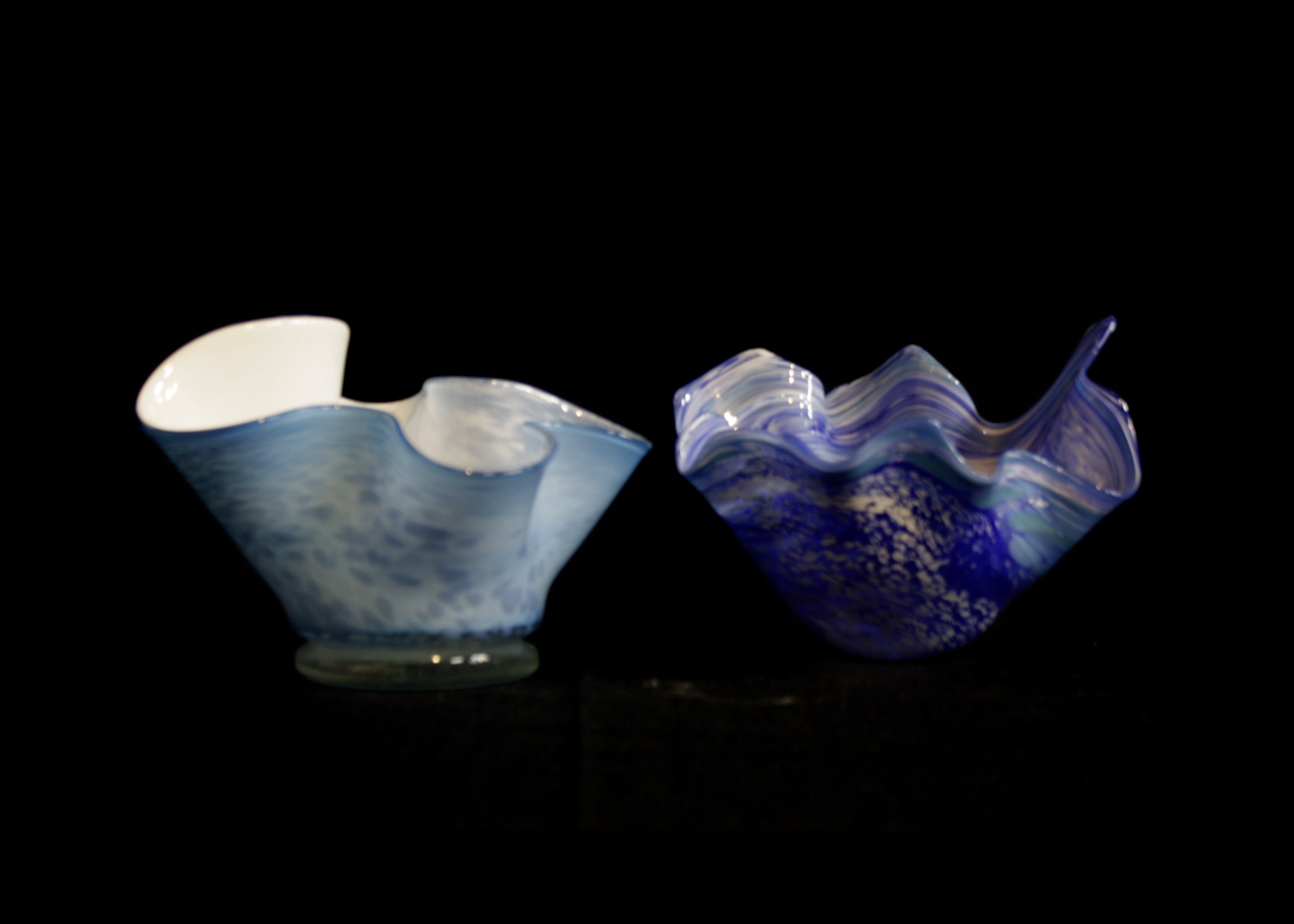 Pair of Artisan Made Handblown Glass Decorative Bowls